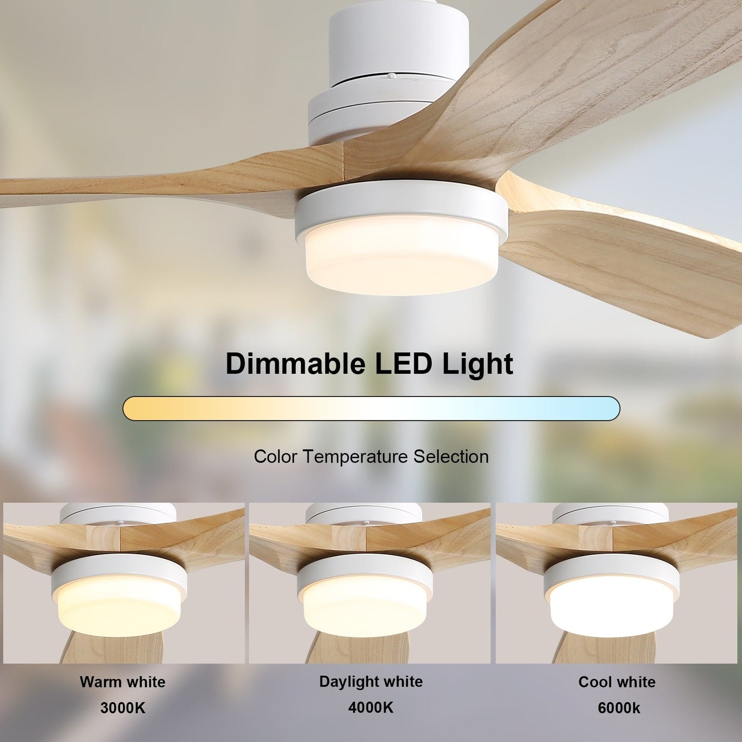 Ventilateur de plafond à LED intégré de 48 et 52 pouces avec lumière et télécommande, moteur à courant continu réversible.