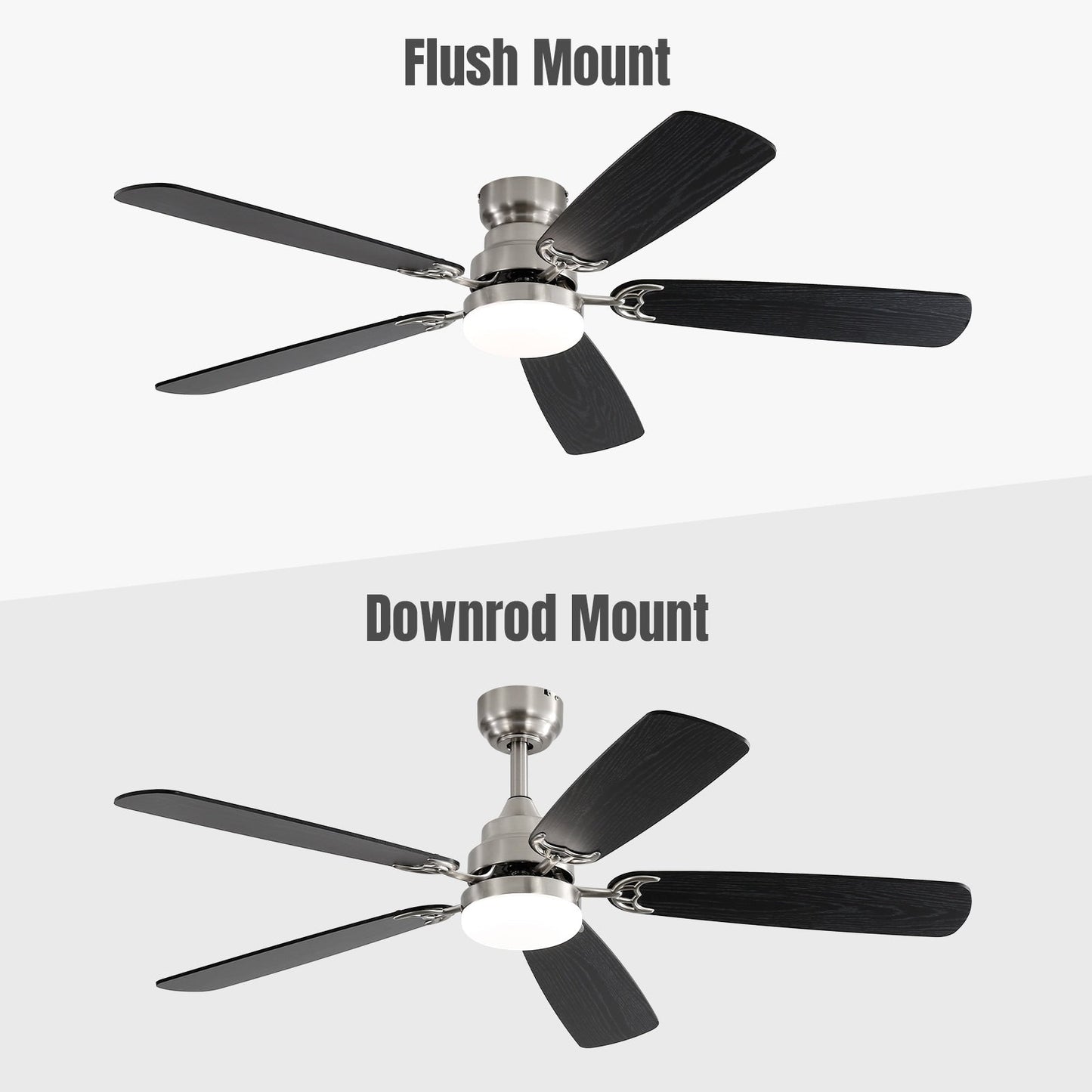 Ventilateur de plafond à LED intégré de 48 et 52 pouces avec lumière et télécommande, moteur à courant continu réversible.