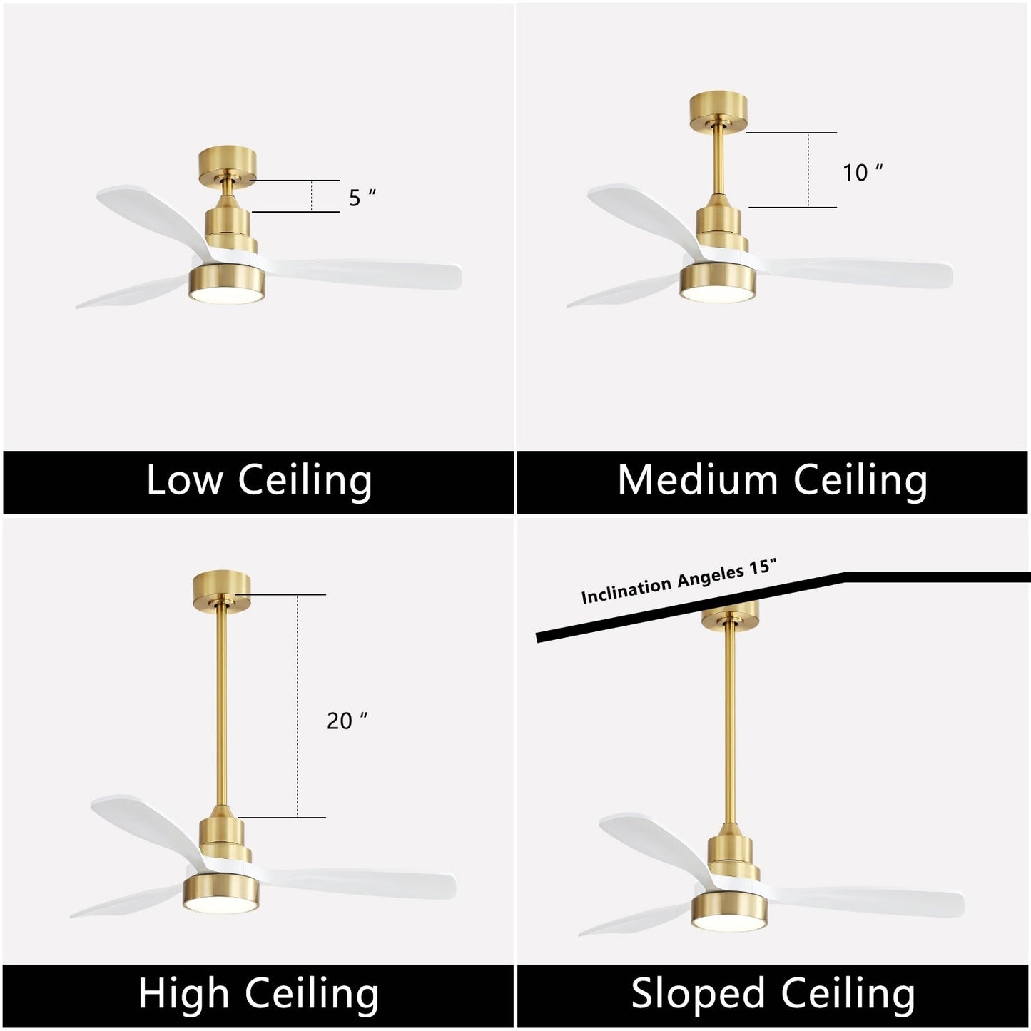 Ventilateur de plafond à LED intégré de 48 et 52 pouces avec lumière et télécommande, moteur à courant continu réversible.