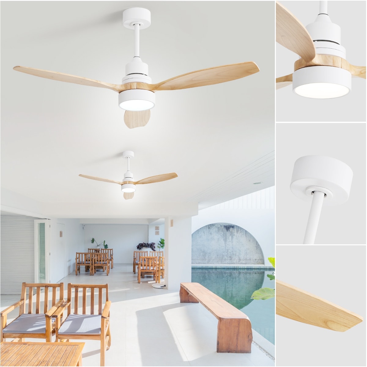 Ventilateur de plafond à LED intégré de 48 et 52 pouces avec lumière et télécommande, moteur à courant continu réversible.