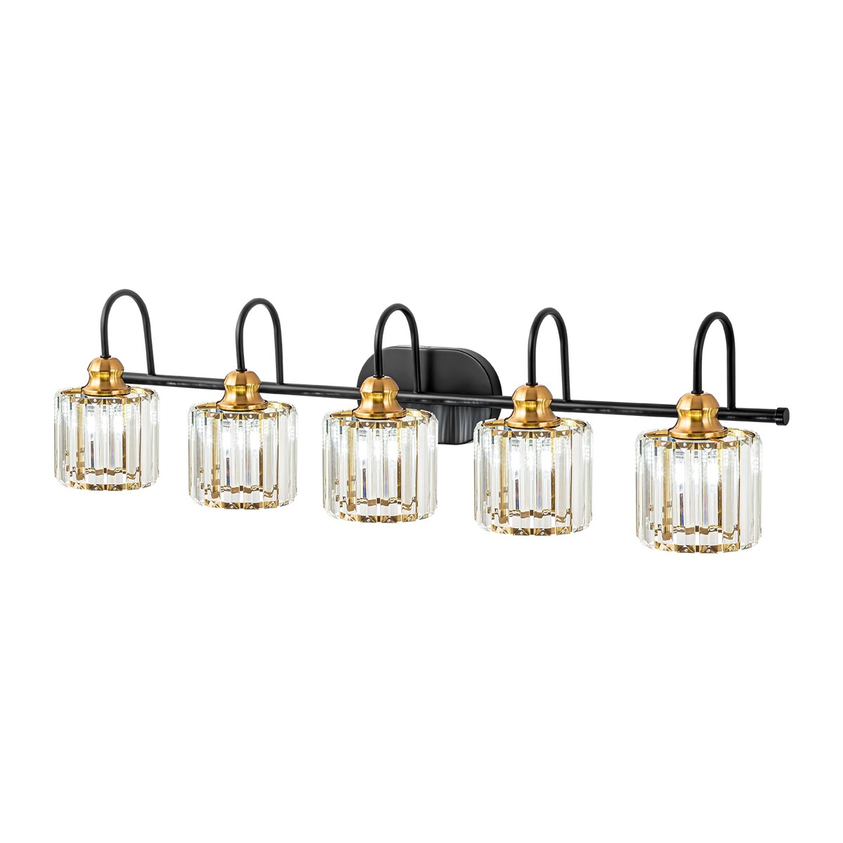 Ensemble de 5 luminaires linéaires à effet glamour, à intensité variable, avec abat-jour en cristal cylindrique pour salle de bain.