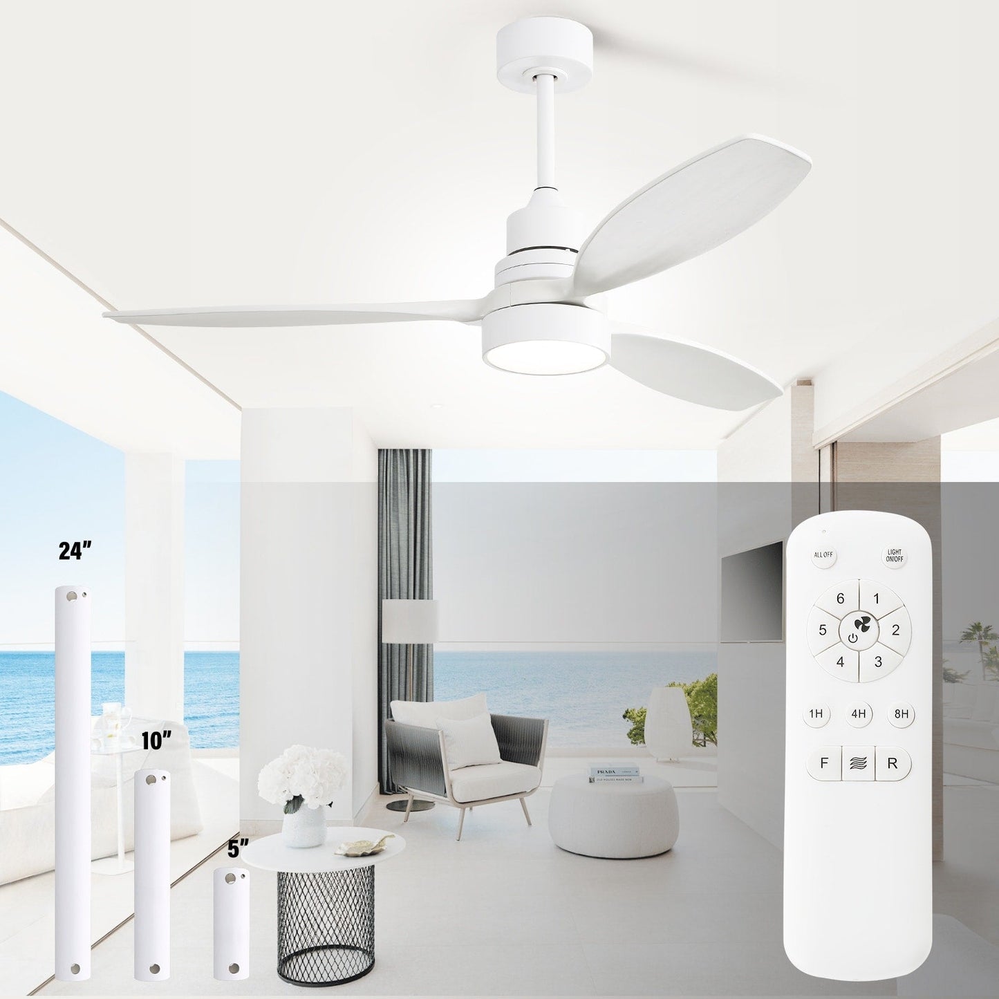 Ventilateur de plafond à LED intégré de 48 et 52 pouces avec lumière et télécommande, moteur à courant continu réversible.