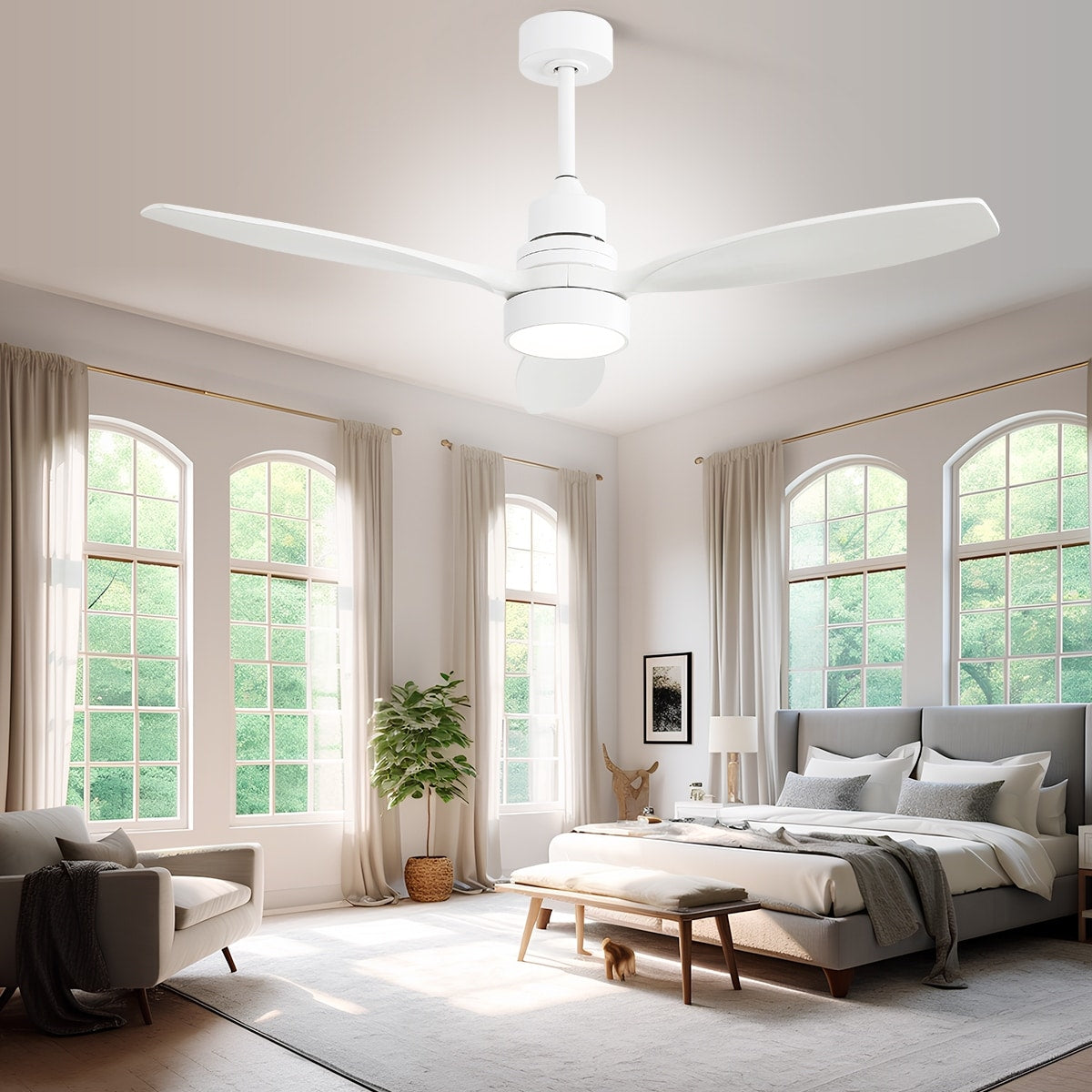 Ventilateur de plafond à LED intégré de 48 et 52 pouces avec lumière et télécommande, moteur à courant continu réversible.