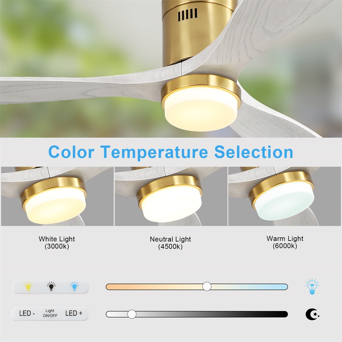 Ventilateur de plafond Sofucor à montage encastré de 52 pouces avec télécommande, moteur réversible et éclairage intégré en option.