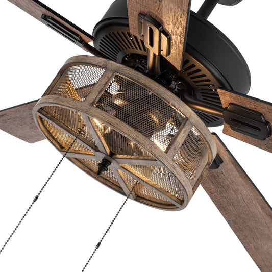 Ventilateur de plafond LED à 52 pales, style loft, métal brossé, style farmhouse
