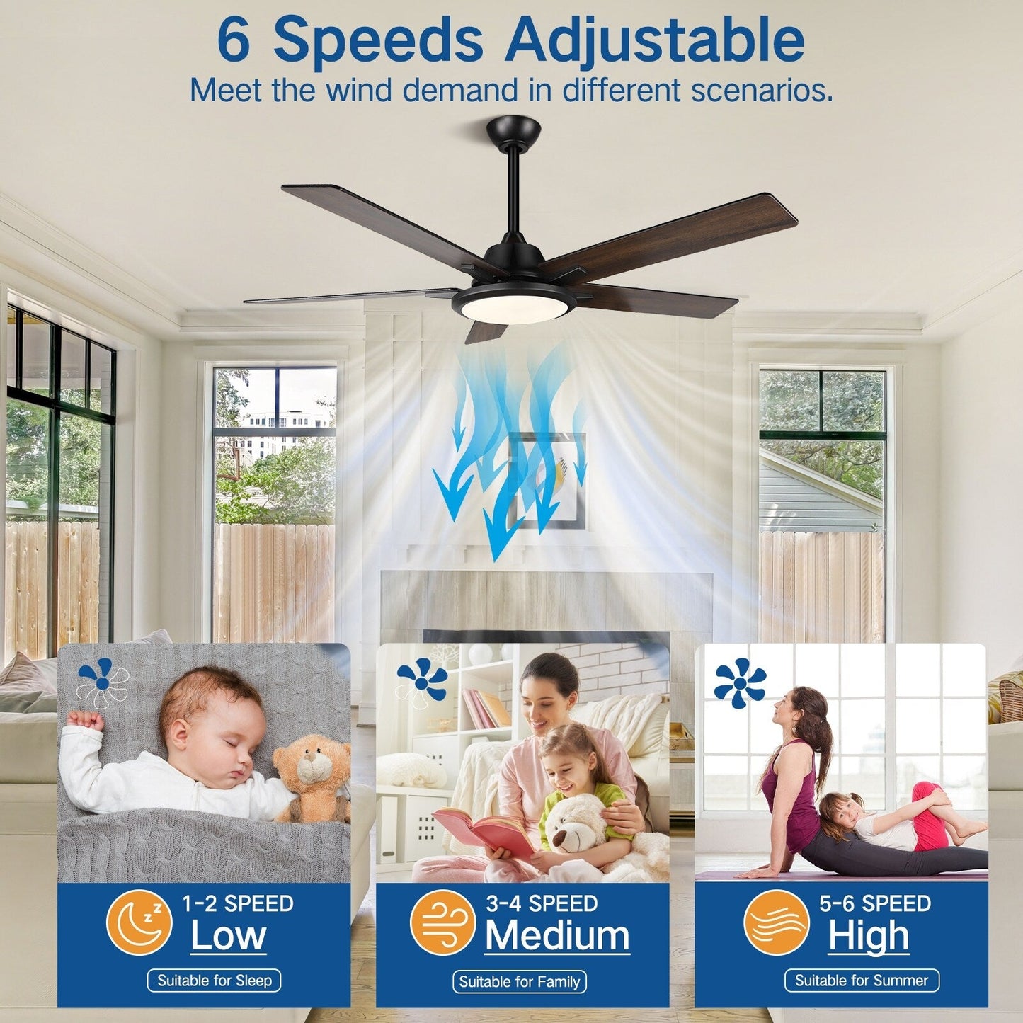 52 Ventilateurs de plafond modernes avec lumières et télécommande, LED à intensité variable