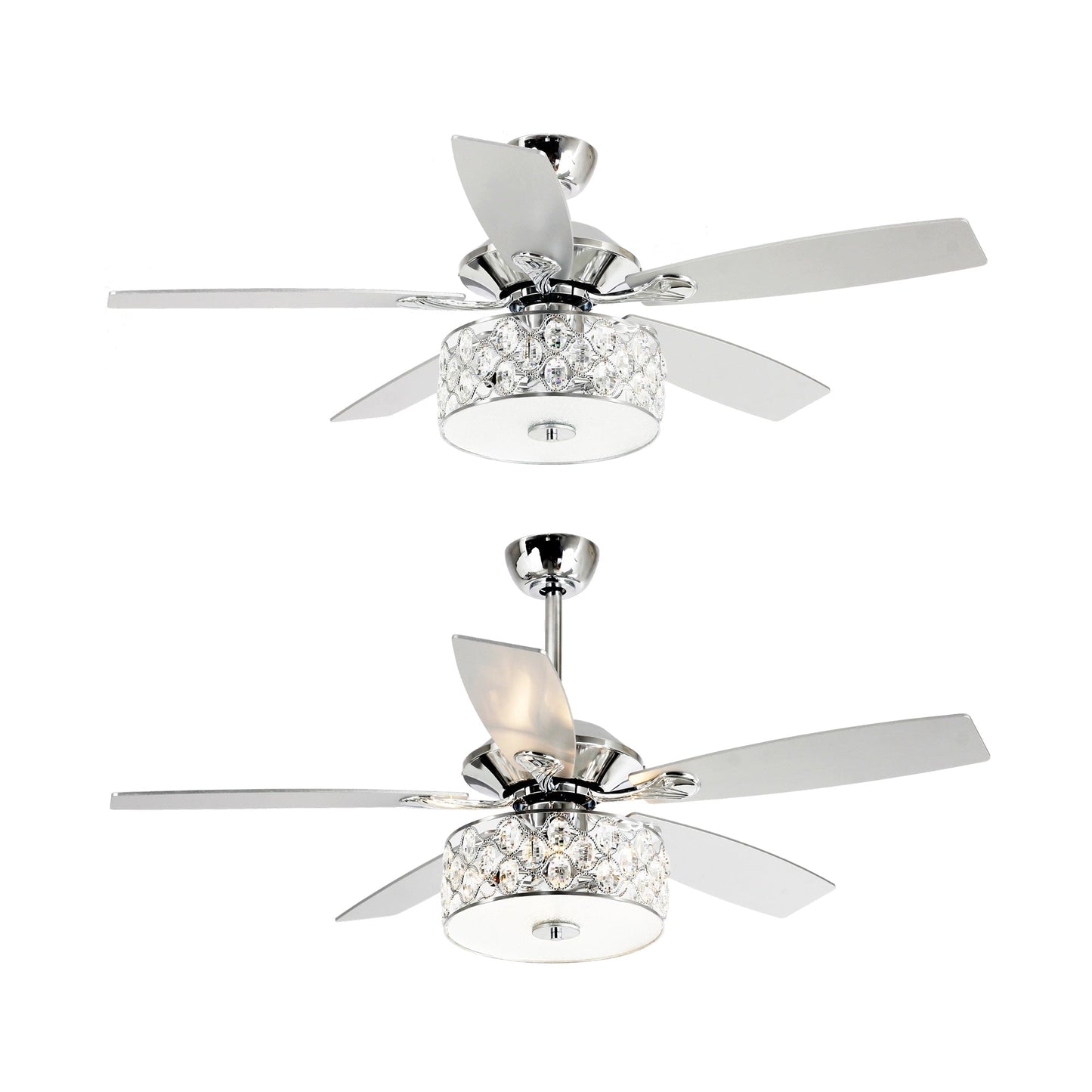 Luminaire suspendu moderne à 52 branches et 4 lumières, avec ventilateur de plafond à cristaux et télécommande.