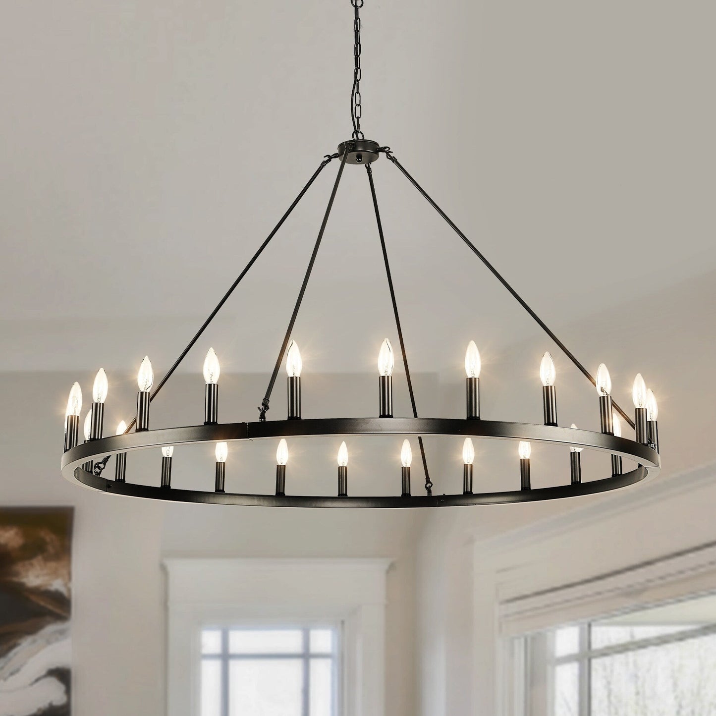 Luminaire à 24 lumières en forme de roue de chariot ronde de 54 pouces