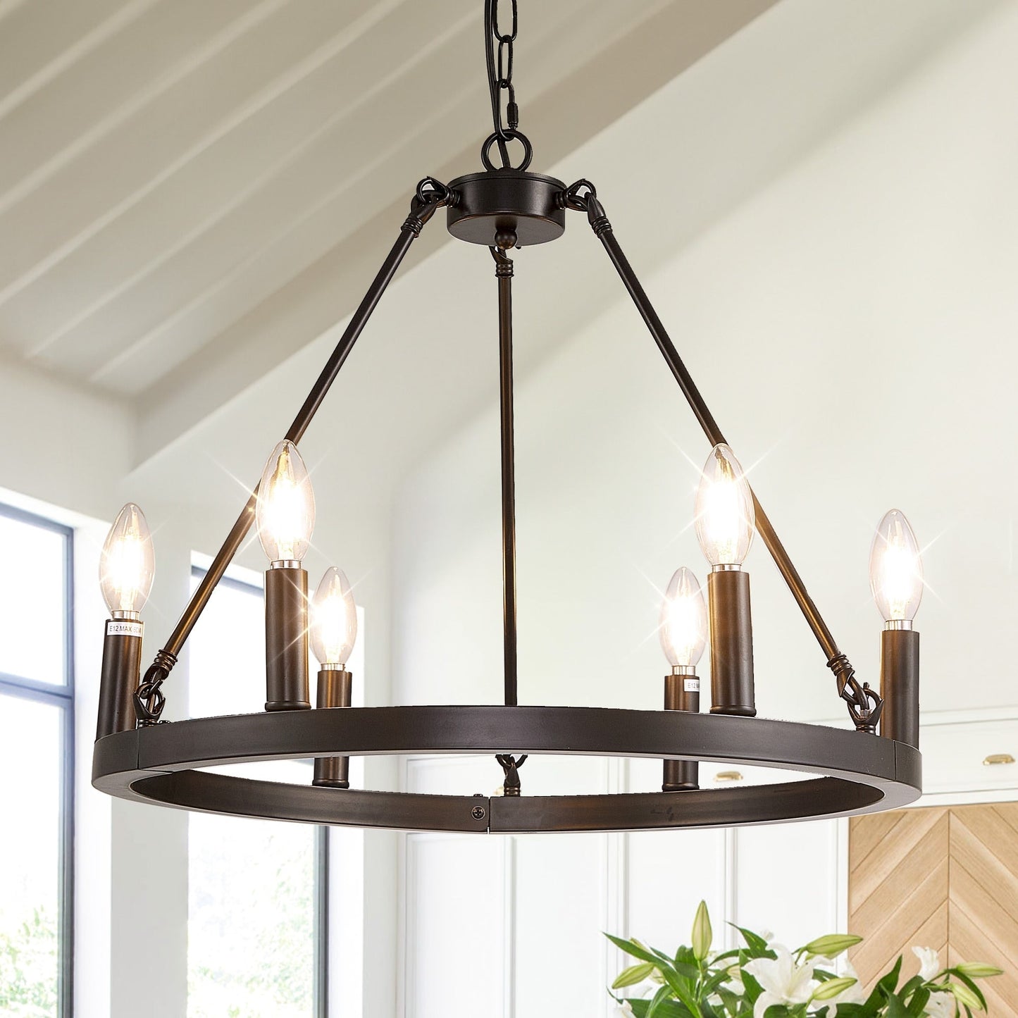 Luminaire à 24 lumières en forme de roue de chariot ronde de 54 pouces