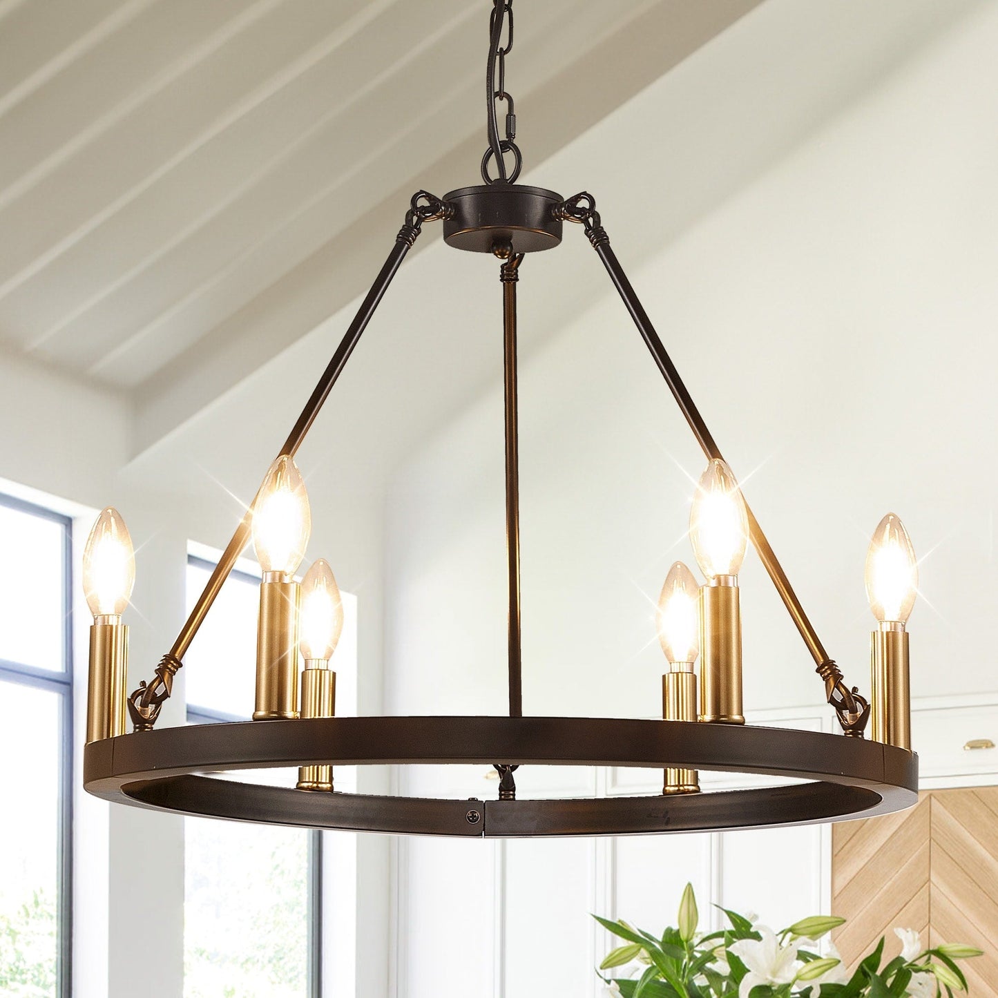 Luminaire à 24 lumières en forme de roue de chariot ronde de 54 pouces