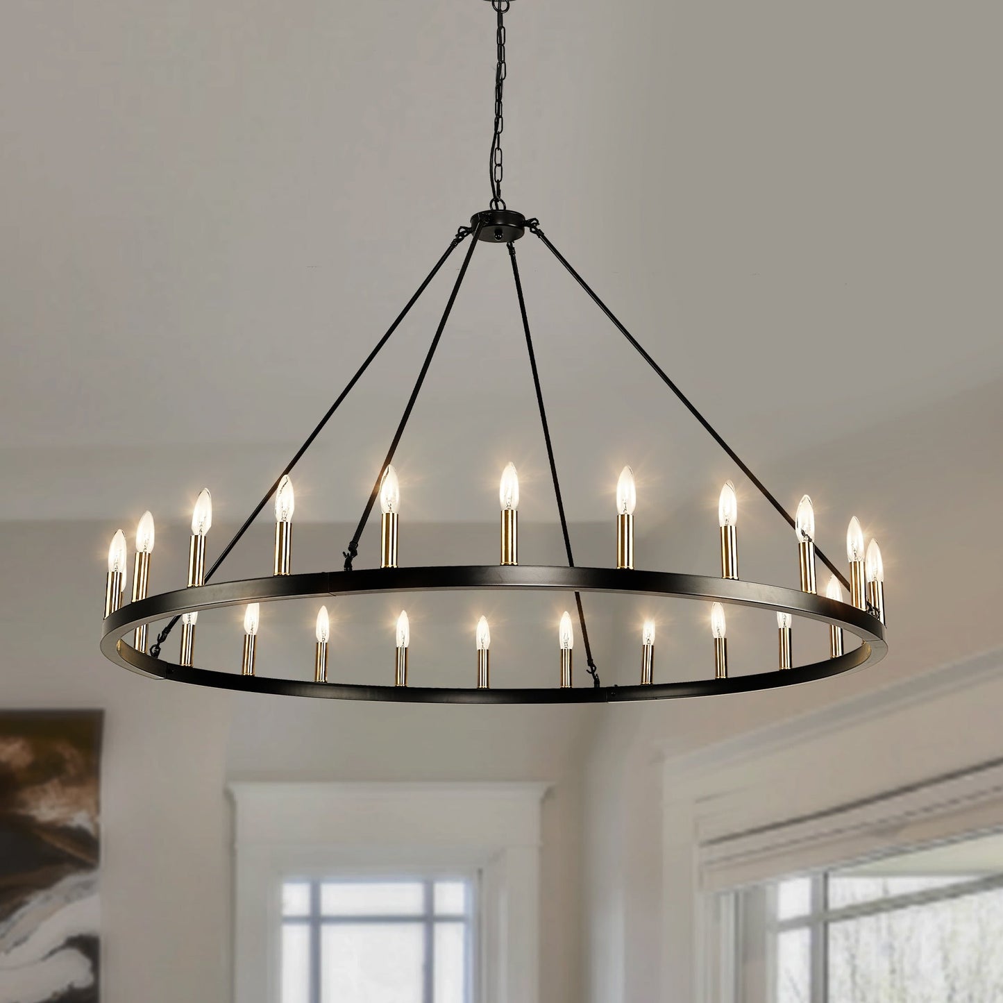 Luminaire à 24 lumières en forme de roue de chariot ronde de 54 pouces