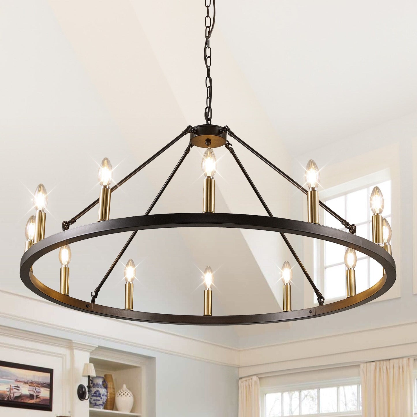 Luminaire à 24 lumières en forme de roue de chariot ronde de 54 pouces
