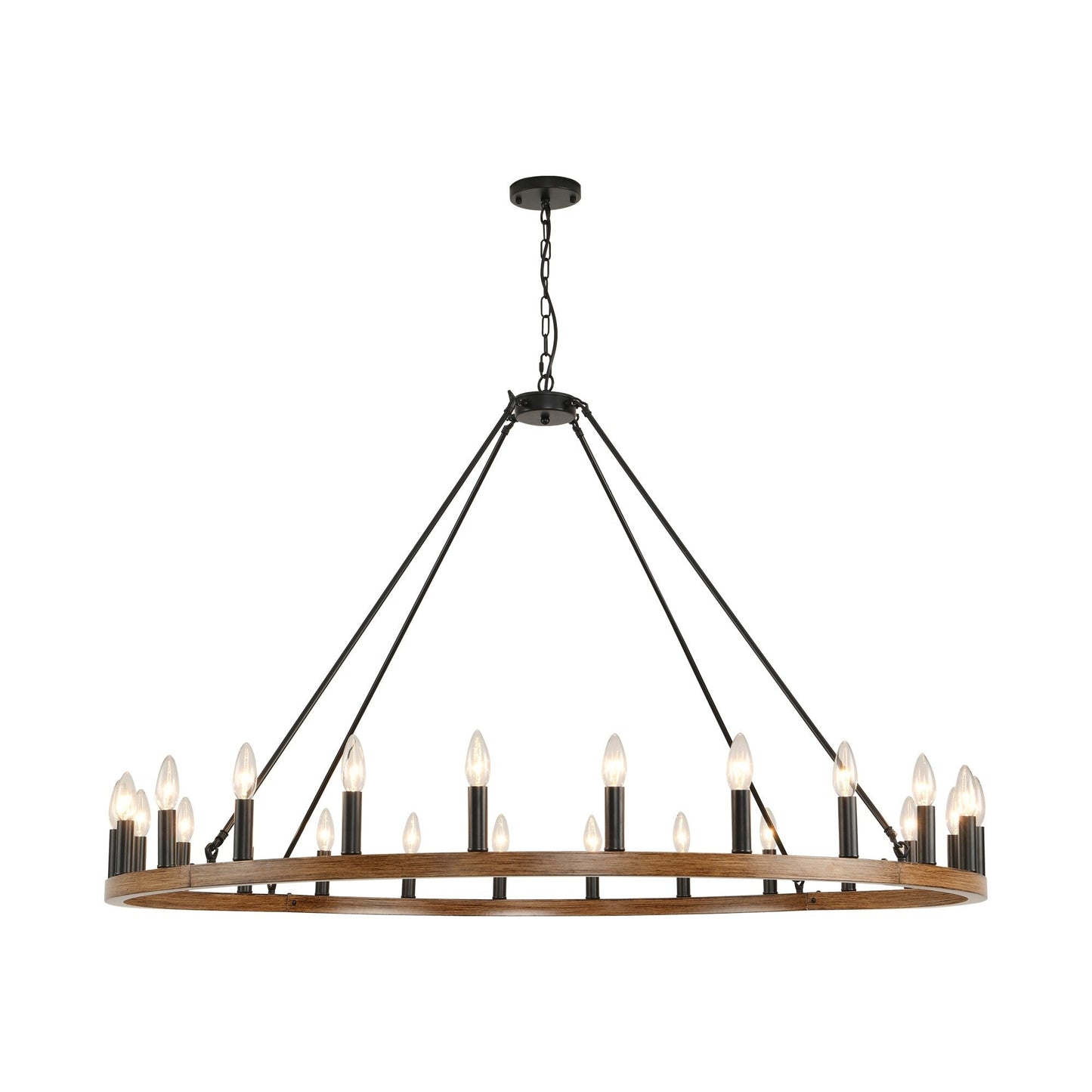 Luminaire à 24 lumières en forme de roue de chariot ronde de 54 pouces