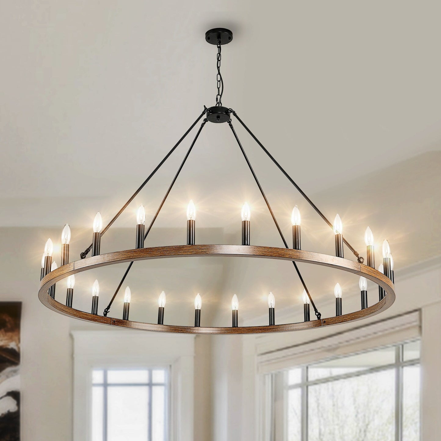 Luminaire à 24 lumières en forme de roue de chariot ronde de 54 pouces