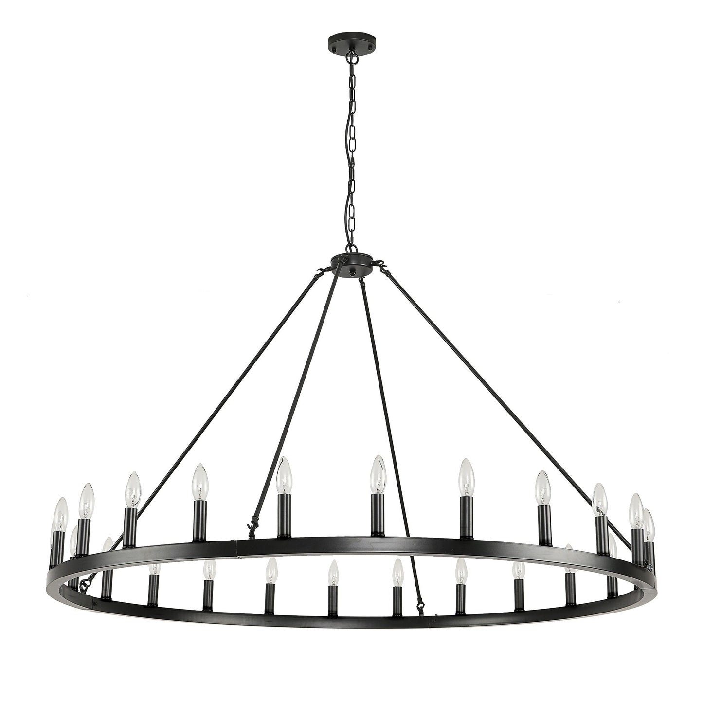 Luminaire à 24 lumières en forme de roue de chariot ronde de 54 pouces