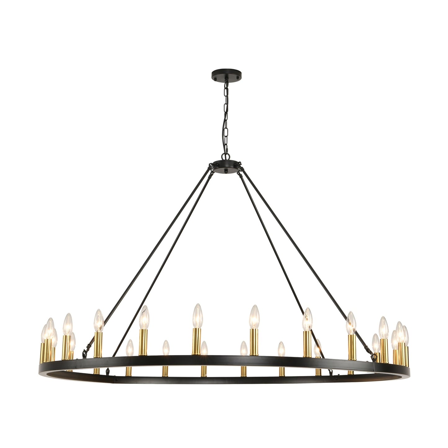 Luminaire à 24 lumières en forme de roue de chariot ronde de 54 pouces