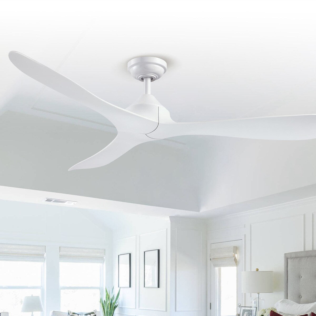 Ventilateur de plafond à courant continu à 3 pales, noir moderne, 56 pouces, avec télécommande.