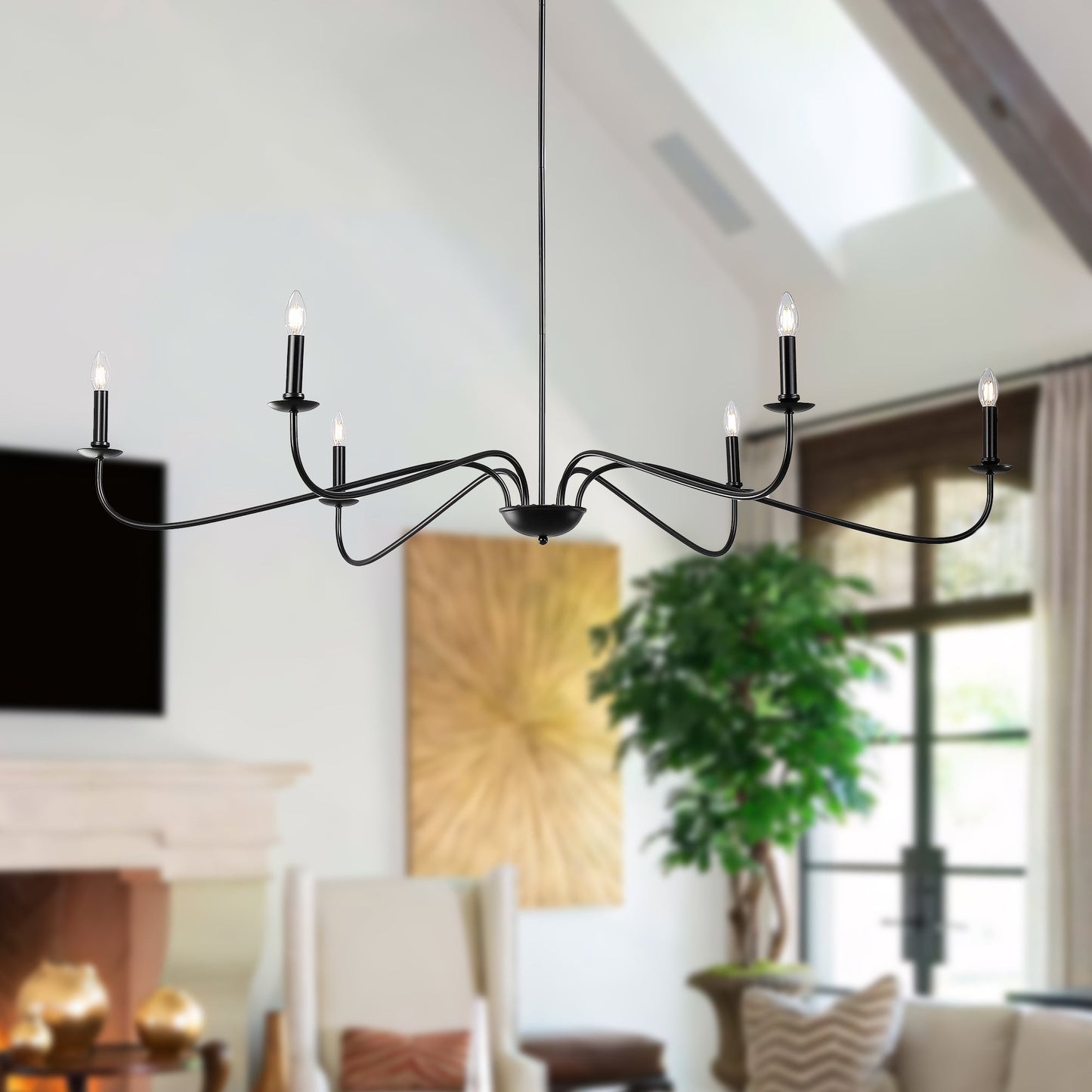 Luminaire minimaliste à 6 lumières de 64 pouces en noir mat / doré / chrome - N/A