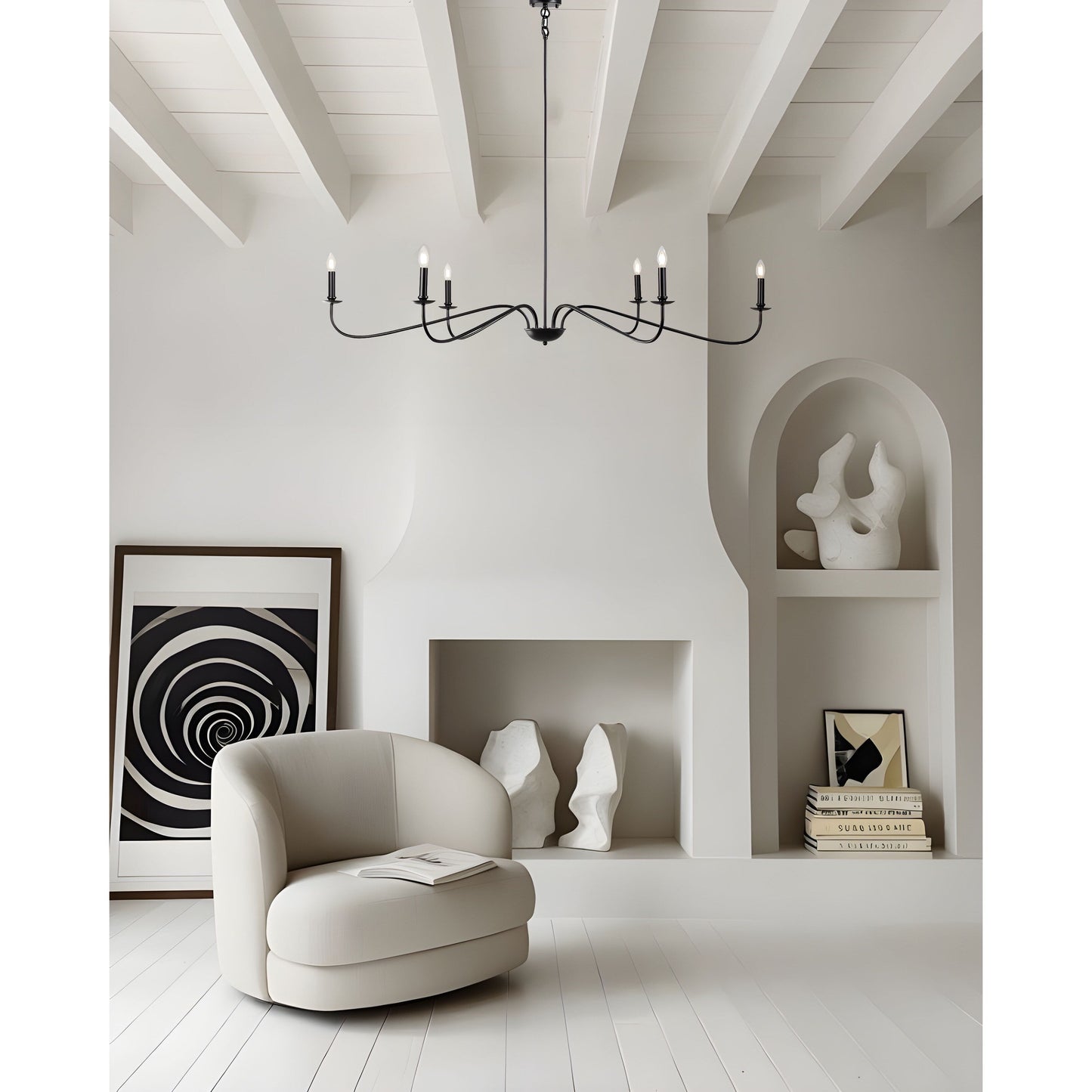 Luminaire minimaliste à 6 lumières de 64 pouces en noir mat / doré / chrome - N/A