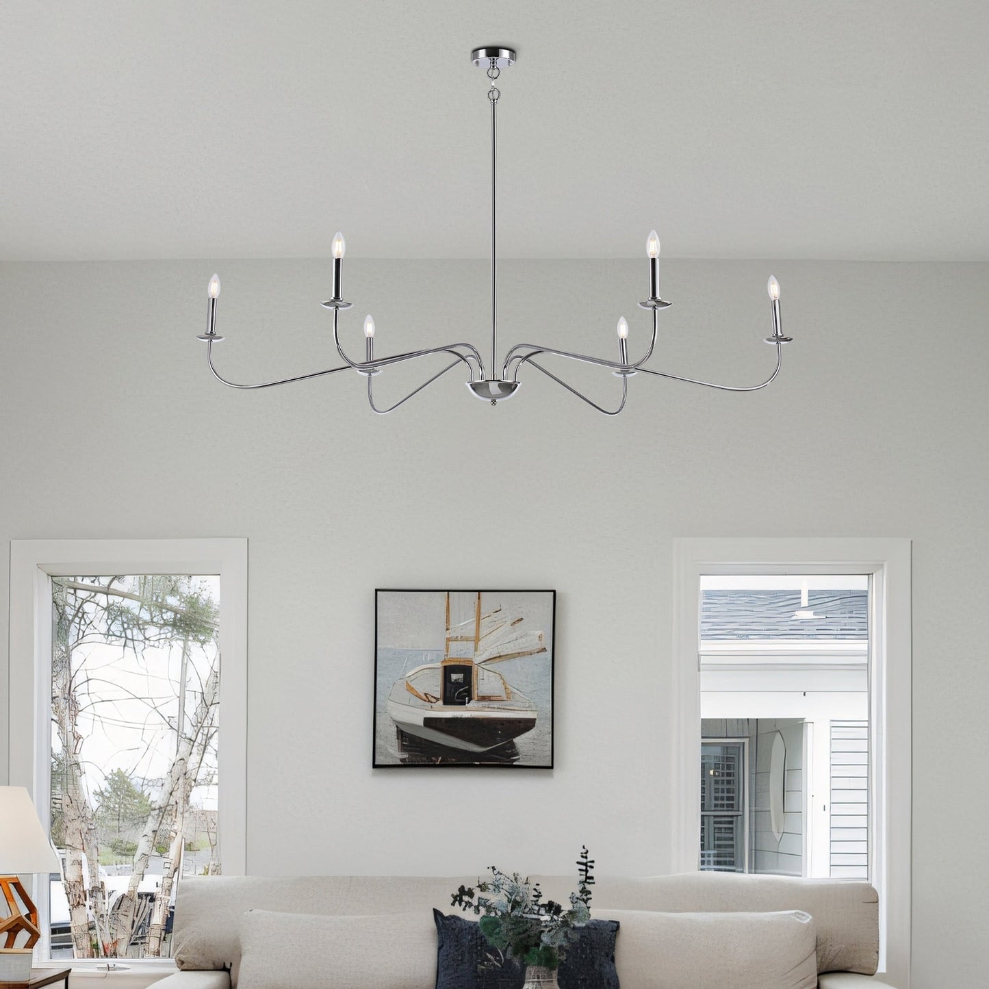 Luminaire minimaliste à 6 lumières de 64 pouces en noir mat / doré / chrome - N/A