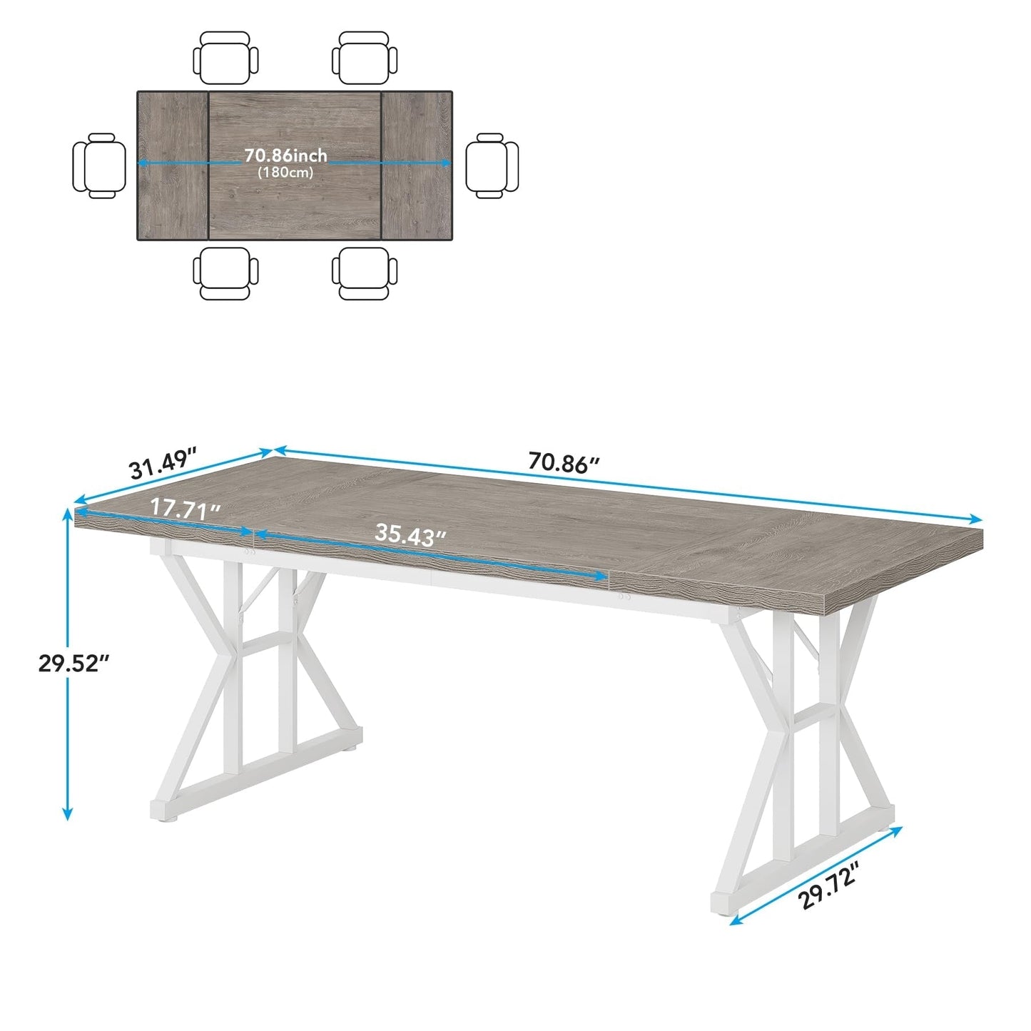 Bureau de direction de 180 cm, grand bureau d'ordinateur, poste de travail.