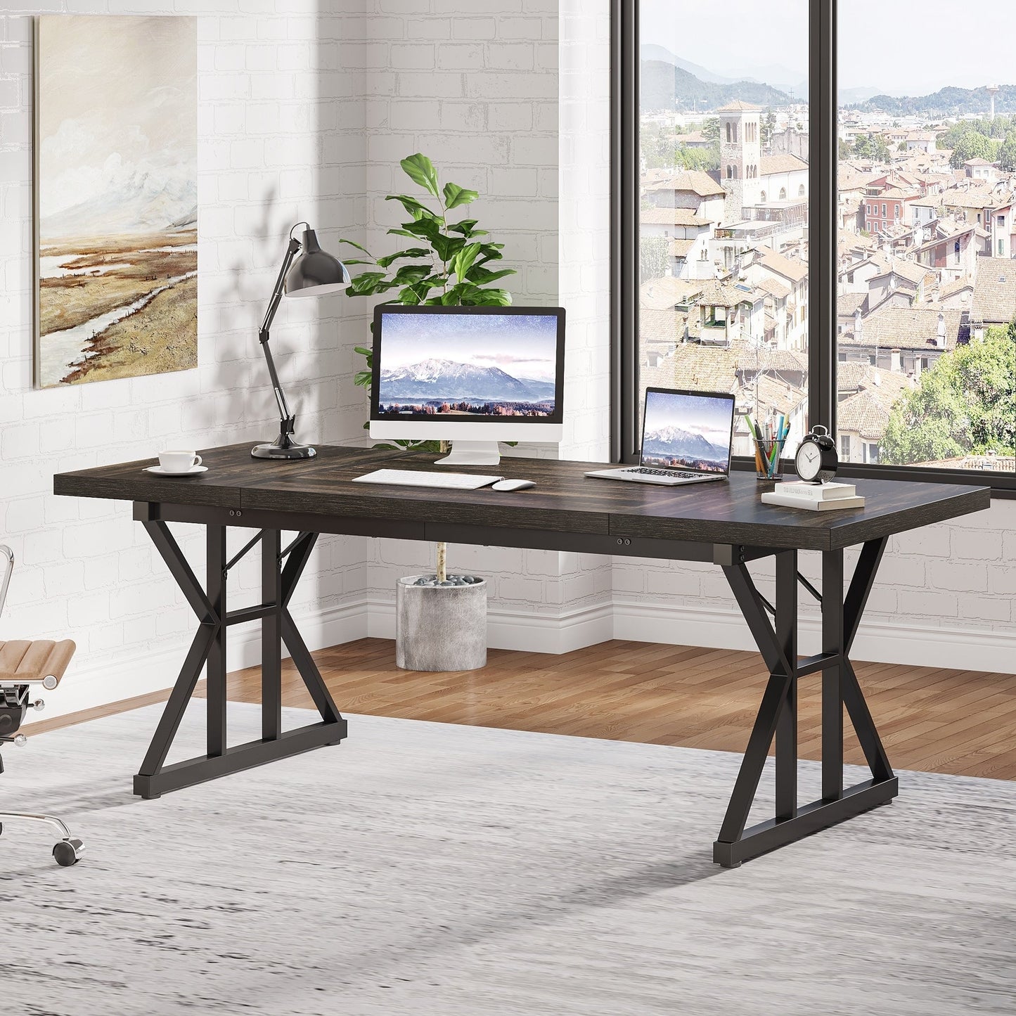 Bureau de direction de 180 cm, grand bureau d'ordinateur, poste de travail.