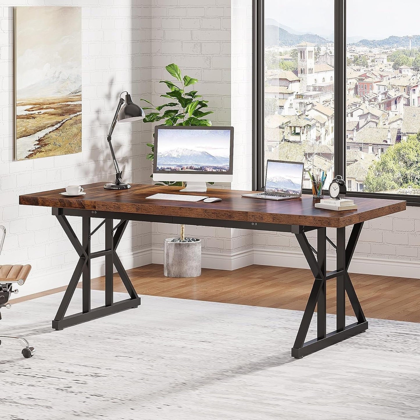 Bureau de direction de 180 cm, grand bureau d'ordinateur, poste de travail.