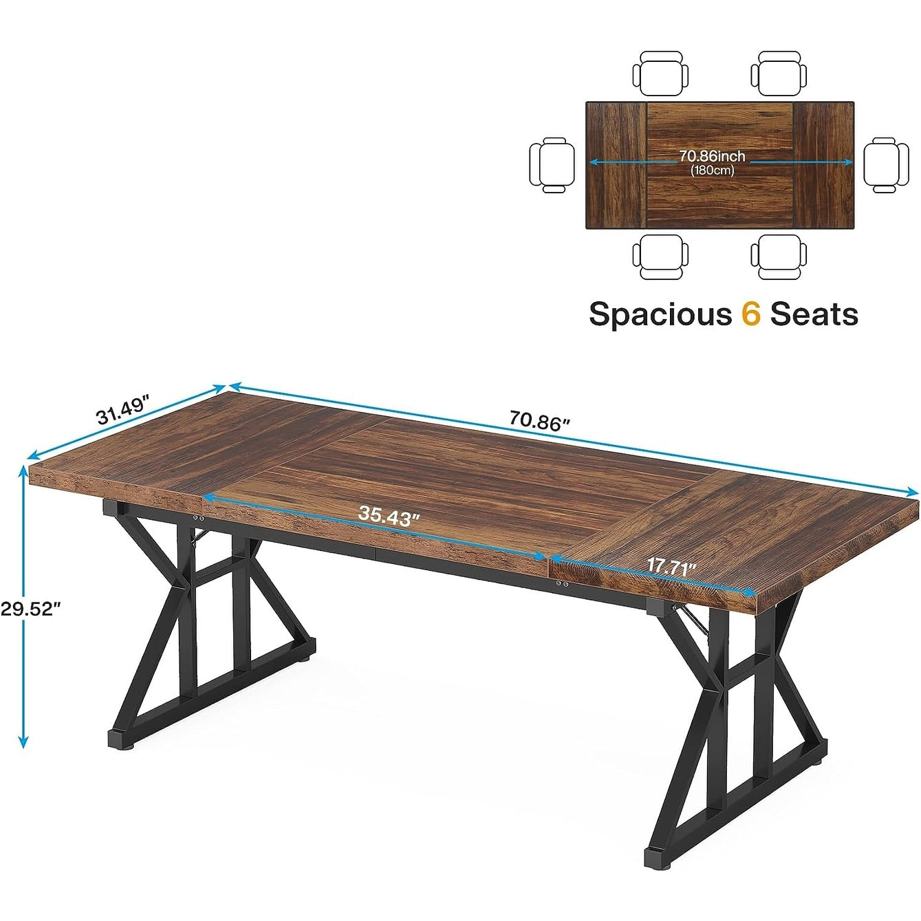 Bureau de direction de 180 cm, grand bureau d'ordinateur, poste de travail.