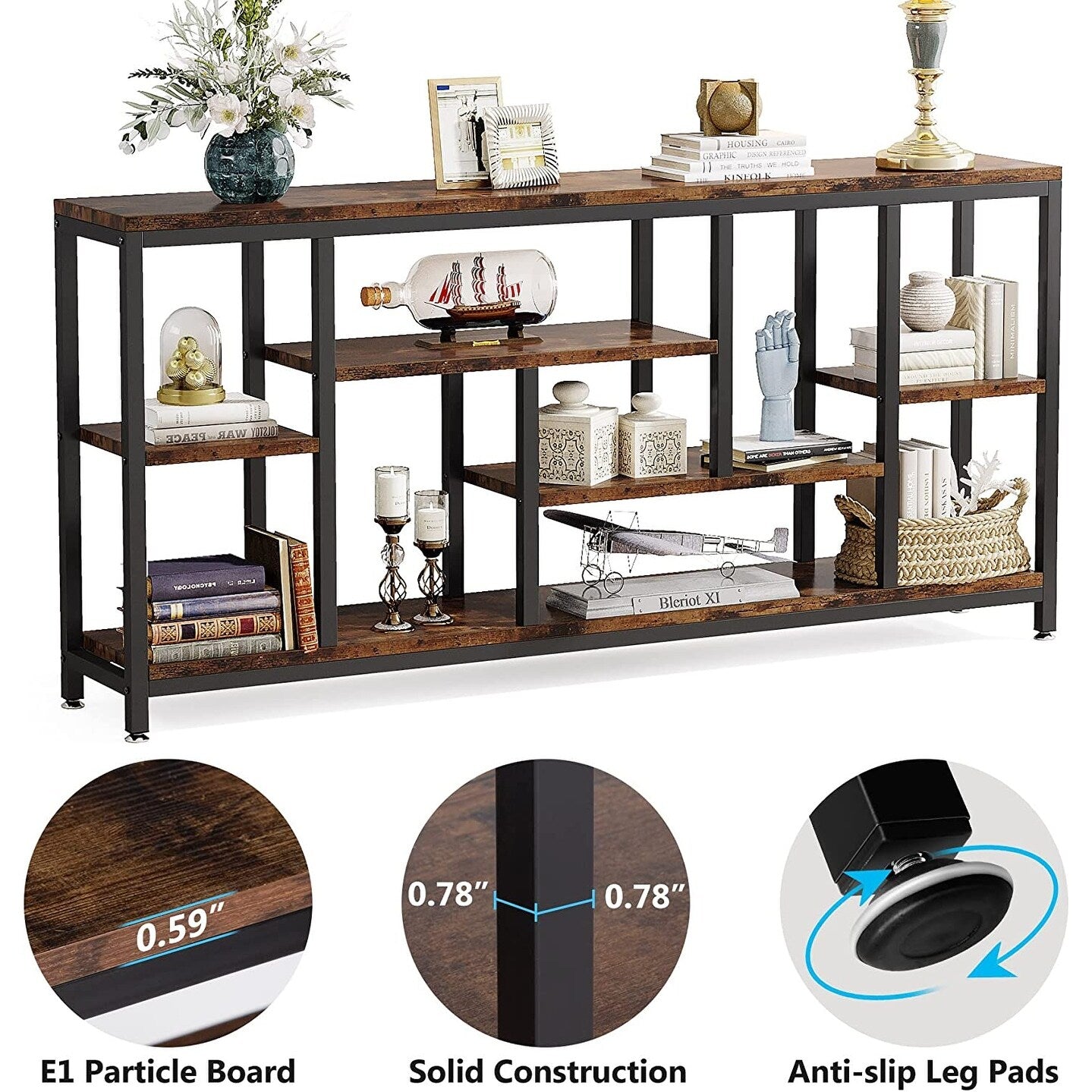 Table console de 180 cm avec rangement, table d'entrée à 3 niveaux pour couloir