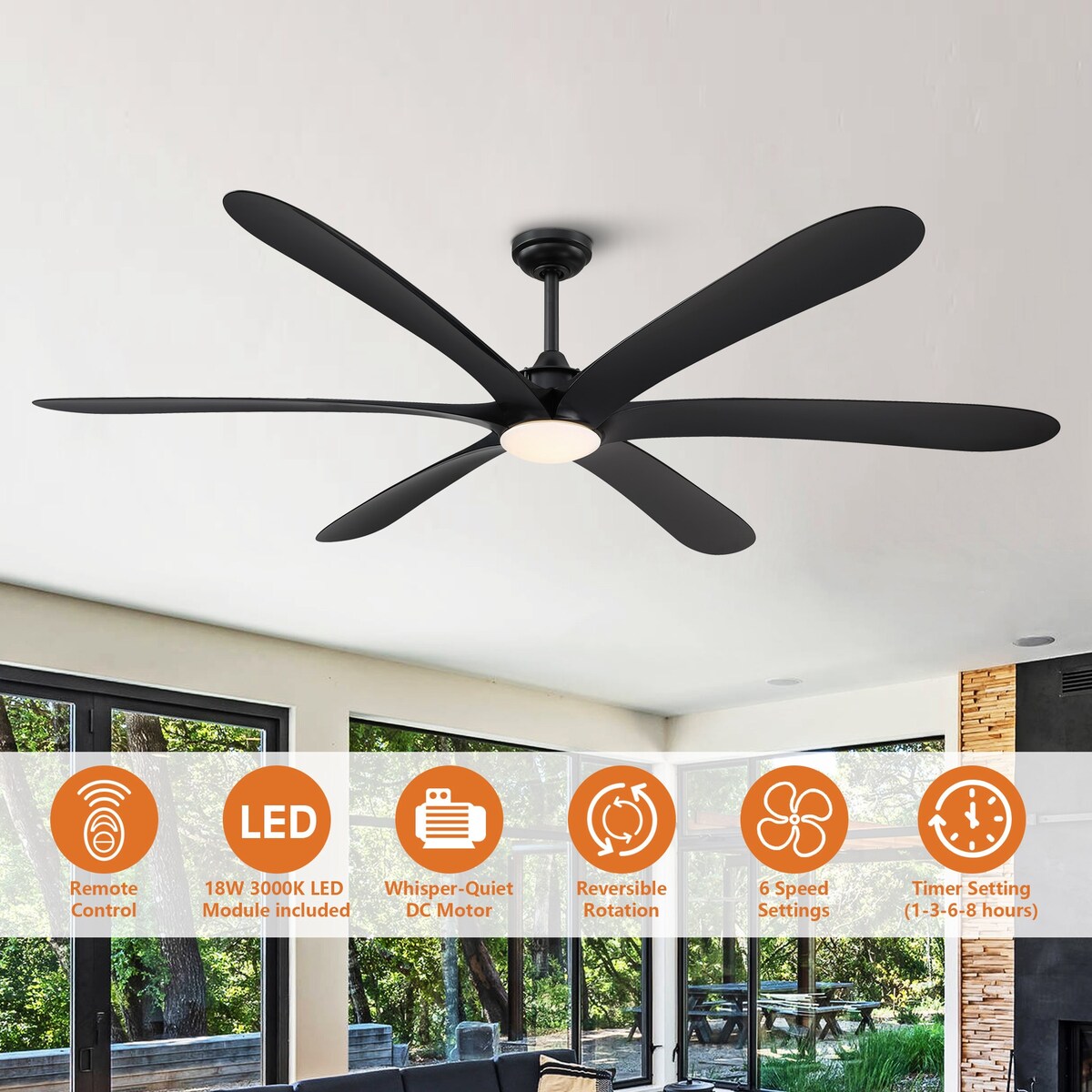 Ventilateur de plafond DC à 6 pales de 183 cm (72 pouces) en bois flotté avec éclairage et télécommande