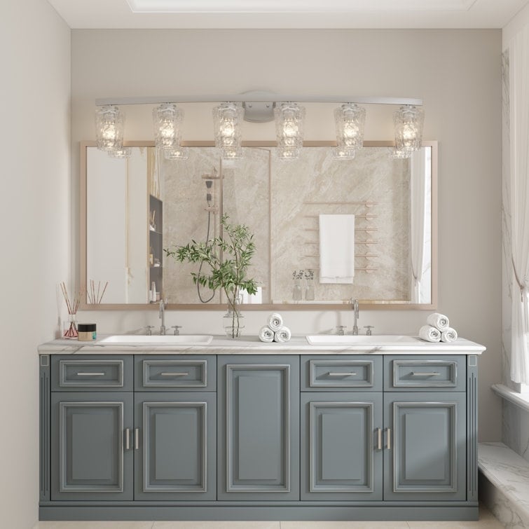 Applique salle de bain à 6 lumières LED à intensité variable, style moderne du milieu du siècle, avec verre décoratif - 51 pouces