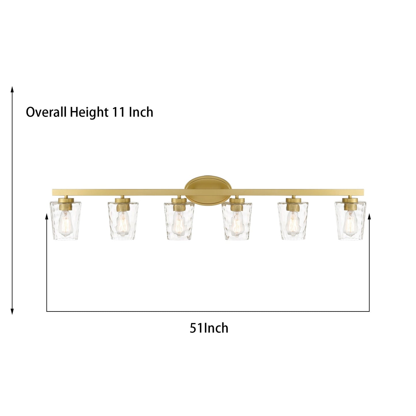Applique salle de bain à 6 lumières LED à intensité variable, style moderne du milieu du siècle, avec verre décoratif - 51 pouces