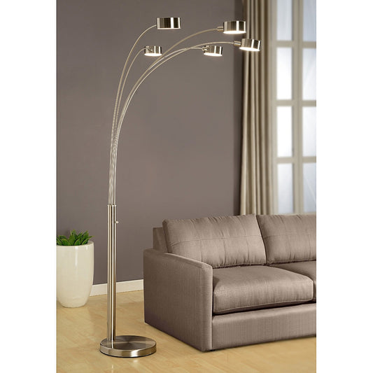 Lampe de sol à 5 lumières, modèle Charlie, en acier brossé, avec arche, de Strick & Bolton