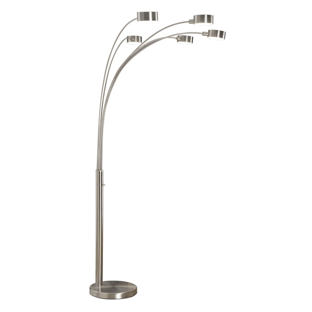 Lampe de sol à 5 lumières, modèle Charlie, en acier brossé, avec arche, de Strick & Bolton