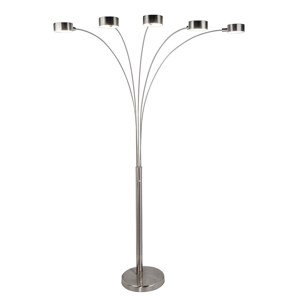Lampe de sol à 5 lumières, modèle Charlie, en acier brossé, avec arche, de Strick & Bolton