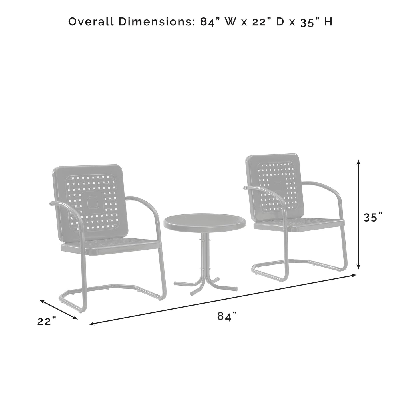 Ensemble de 3 chaises d'extérieur Crosley Bates - 84 L x 22 P x 35 H (les dimensions sont en pouces)