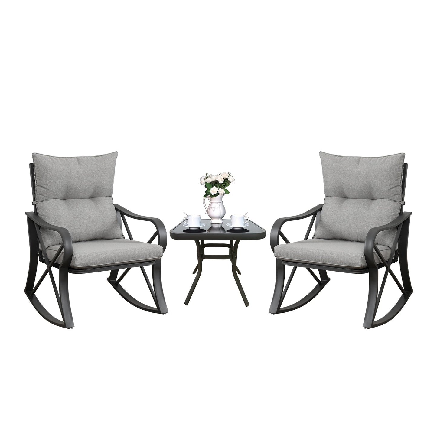 COSIEST Ensemble de conversation 3 pièces pour extérieur avec chaises à bascule et table d'appoint