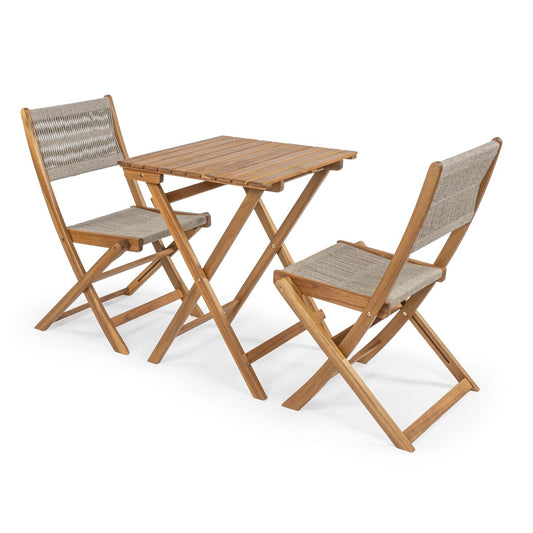 Cadiz Ensemble de bistro extérieur pliable en acacia à 3 pièces, style côtier moderne, par JONATHAN Y