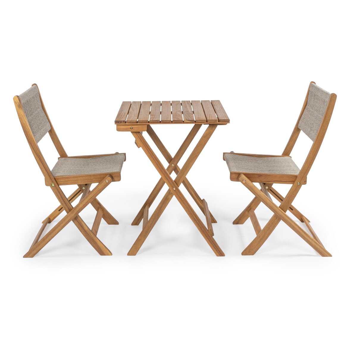 Cadiz Ensemble de bistro extérieur pliable en acacia à 3 pièces, style côtier moderne, par JONATHAN Y