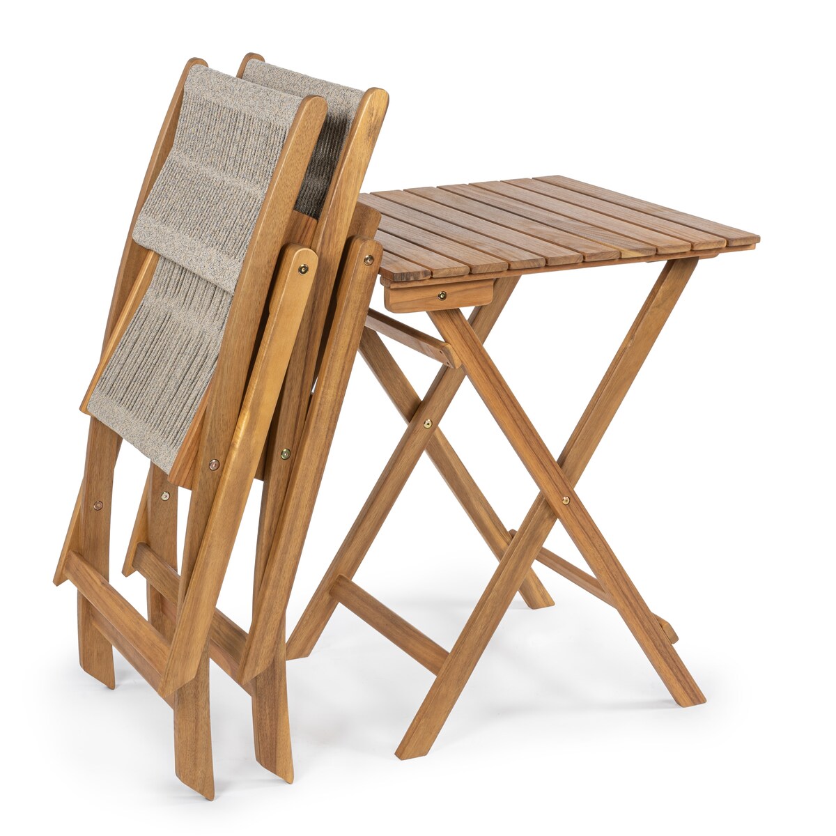 Cadiz Ensemble de bistro extérieur pliable en acacia à 3 pièces, style côtier moderne, par JONATHAN Y