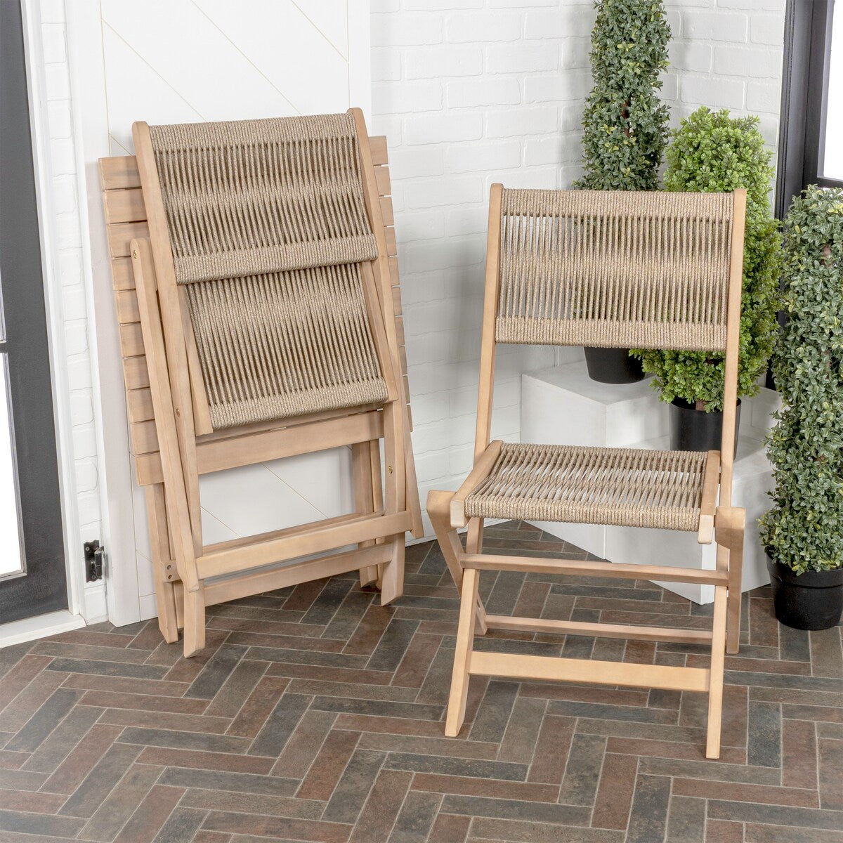 Cadiz Ensemble de bistro extérieur pliable en acacia à 3 pièces, style côtier moderne, par JONATHAN Y