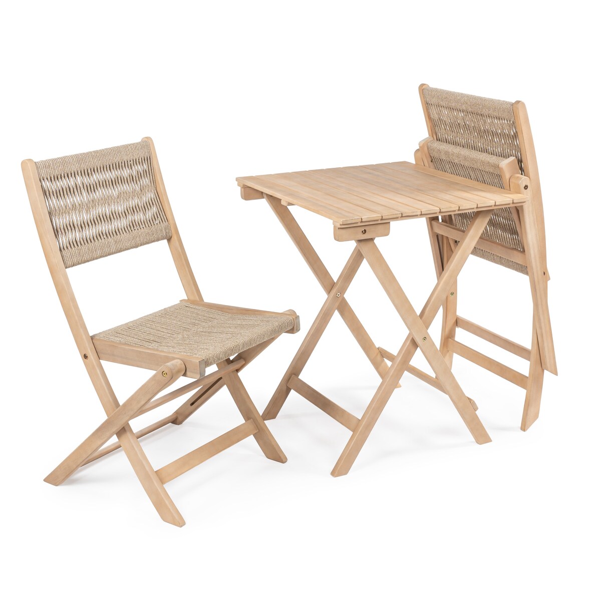 Cadiz Ensemble de bistro extérieur pliable en acacia à 3 pièces, style côtier moderne, par JONATHAN Y