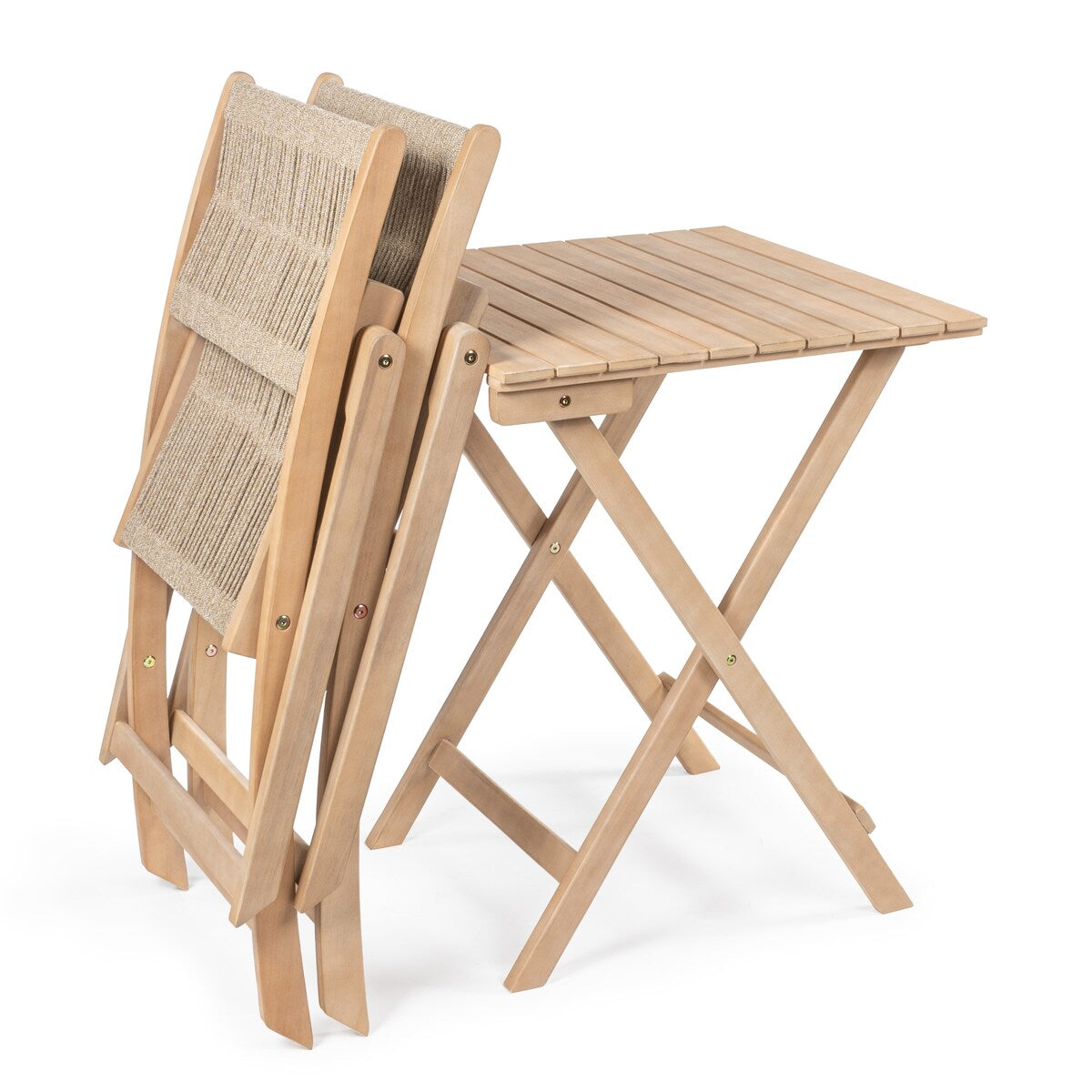 Cadiz Ensemble de bistro extérieur pliable en acacia à 3 pièces, style côtier moderne, par JONATHAN Y