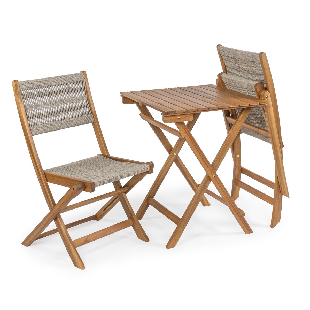 Cadiz Ensemble de bistro extérieur pliable en acacia à 3 pièces, style côtier moderne, par JONATHAN Y