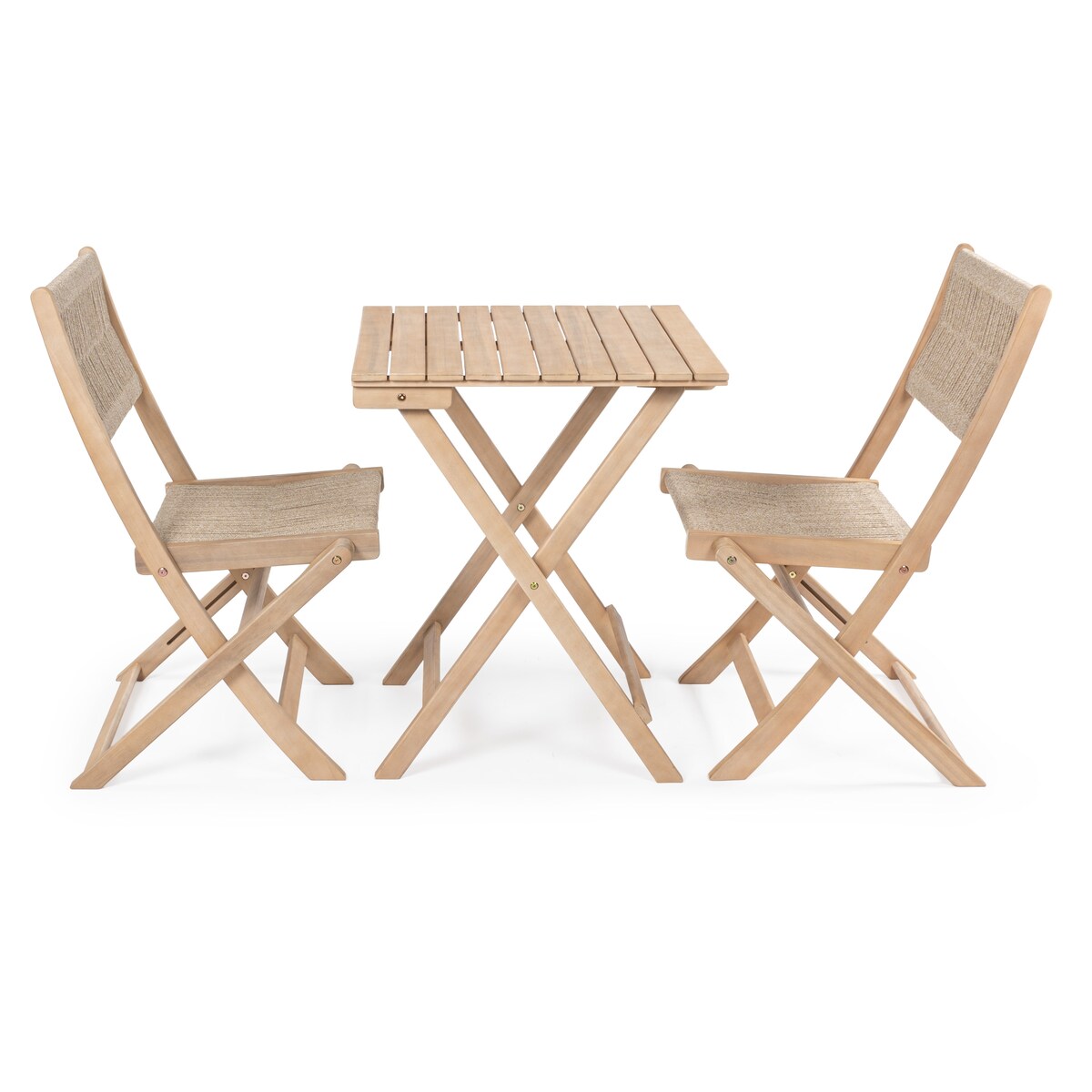 Cadiz Ensemble de bistro extérieur pliable en acacia à 3 pièces, style côtier moderne, par JONATHAN Y
