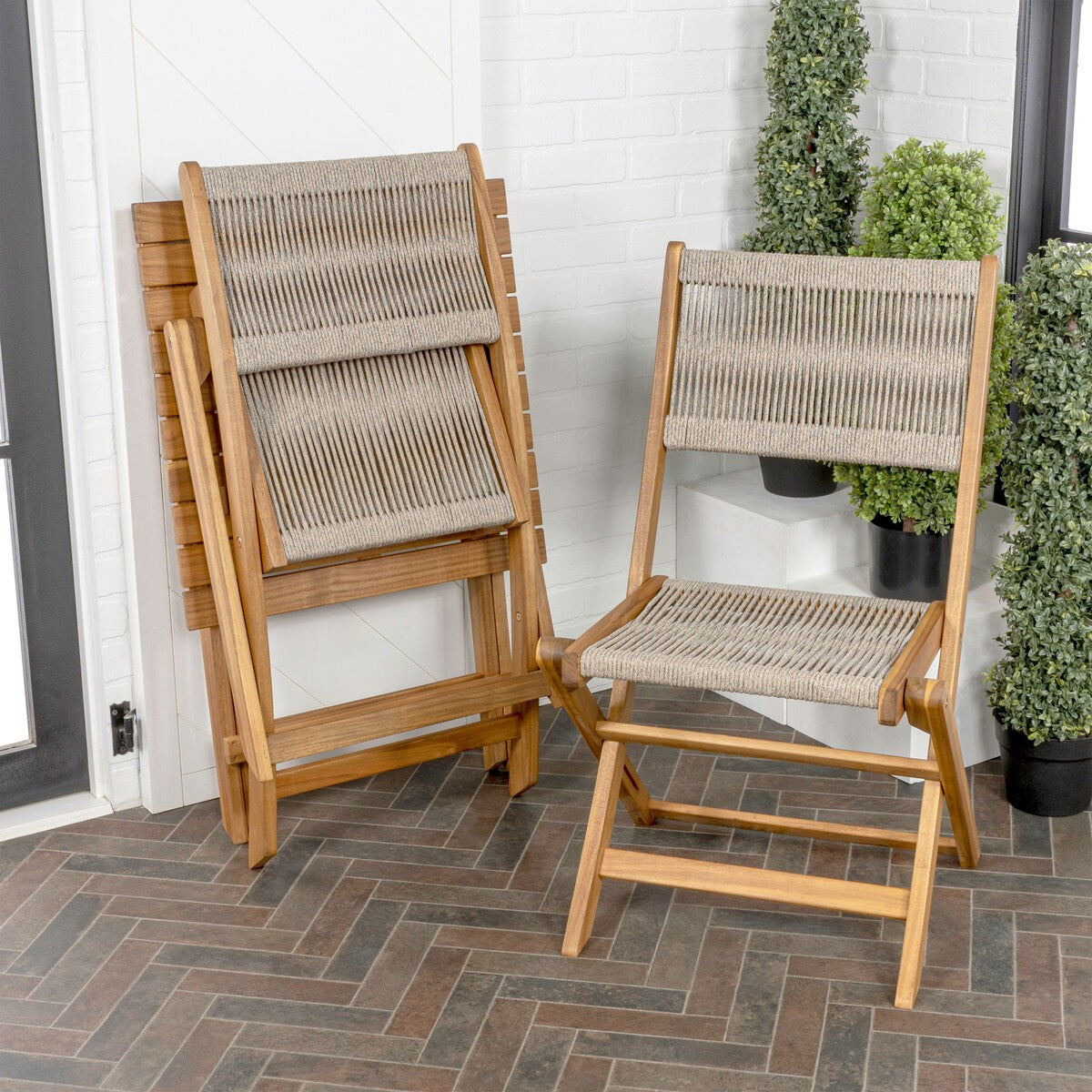 Cadiz Ensemble de bistro extérieur pliable en acacia à 3 pièces, style côtier moderne, par JONATHAN Y