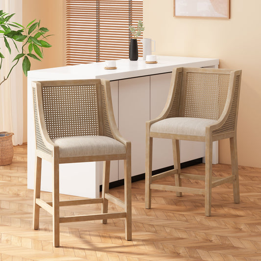 Christopher Knight Home, tabourets de bar Cataldo, pieds en bois et osier, revêtement en tissu, hauteur 65 cm (lot de 2)