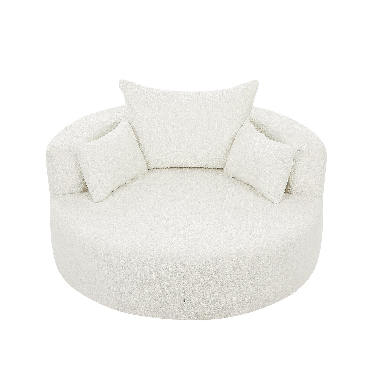 Fauteuil de salon en forme de tonneau avec accoudoirs en chenille, chaise de salon ronde avec base pivotante à 360 degrés et 3 coussins amovibles.