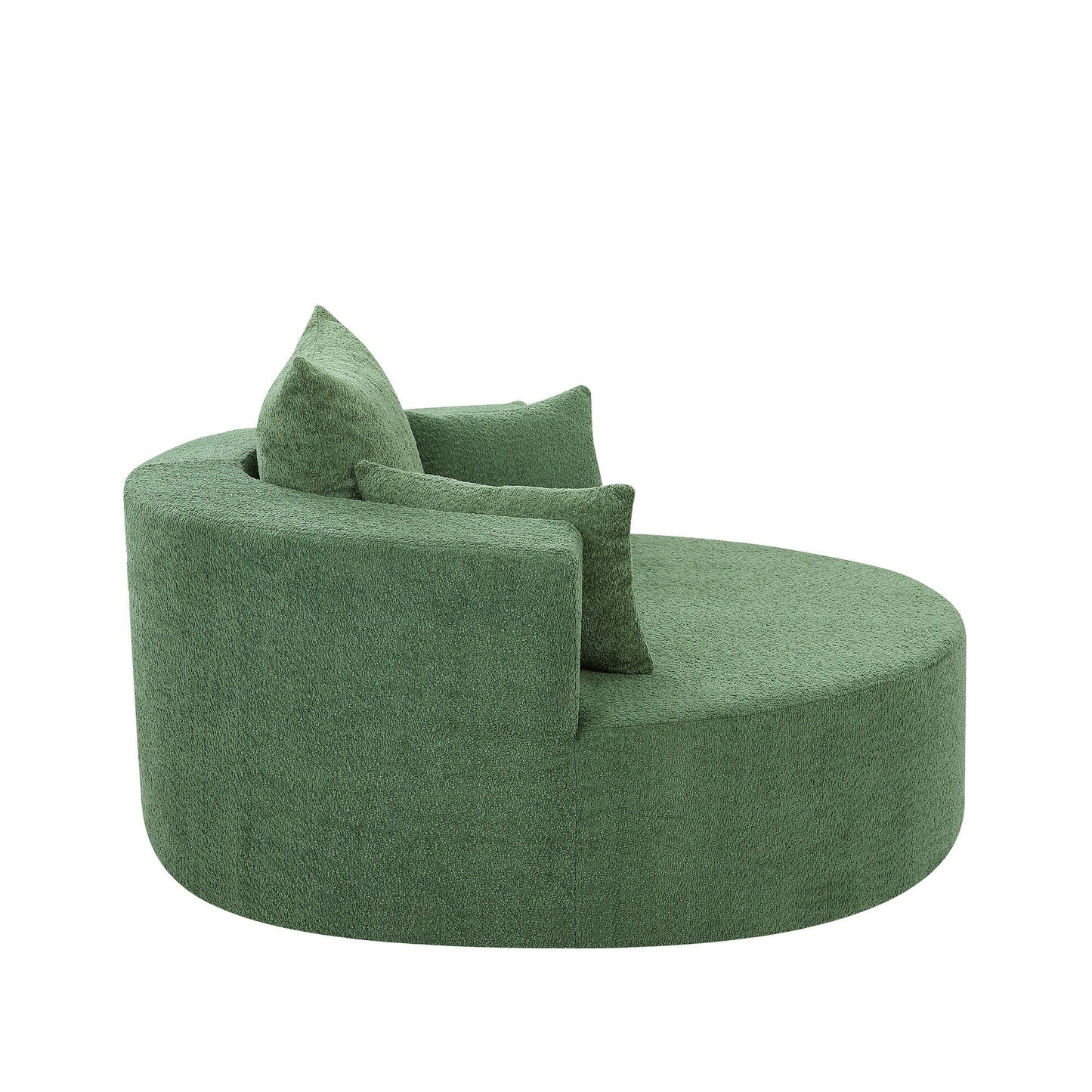 Fauteuil de salon en forme de tonneau avec accoudoirs en chenille, chaise de salon ronde avec base pivotante à 360 degrés et 3 coussins amovibles.