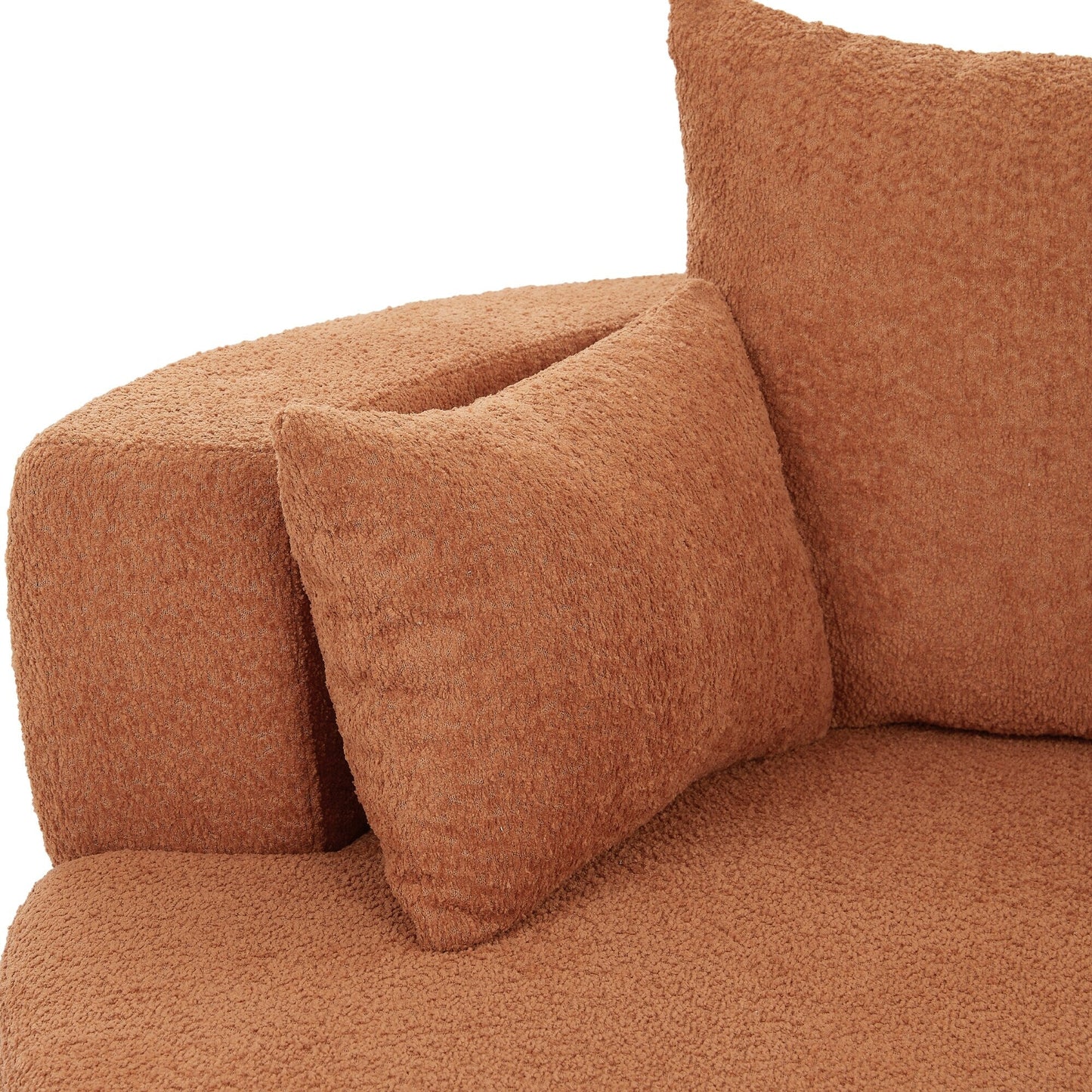 Fauteuil de salon en forme de tonneau avec accoudoirs en chenille, chaise de salon ronde avec base pivotante à 360 degrés et 3 coussins amovibles.